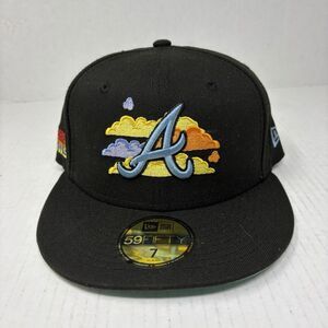New Era Atlanta Braves Cloud 9 Fitted Size 7 59Fifty Rare Black W/Blue Logo